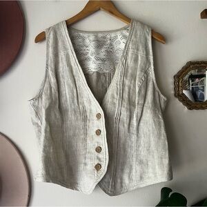COLDWATER CREEK 100% linen tan Vest Womens SIZE 16 Lagenlook coastal cottagecore